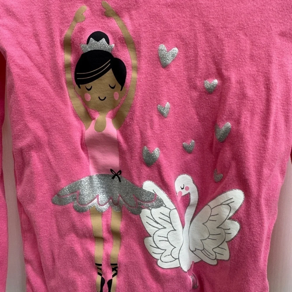 Carter's 4T Pink Long Sleeve Tee with Ballerina and Swan Long Sleeve Pajama Top